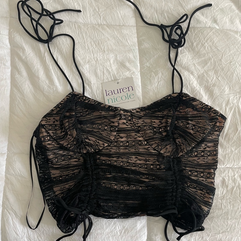 Black Lace crop top with straps that tie by Lauren Nicole Boutique